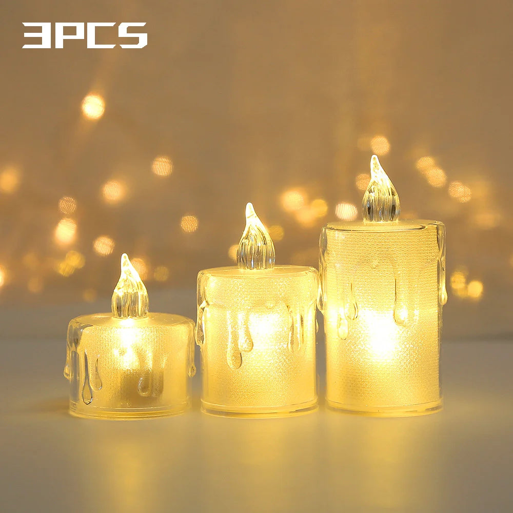 3PCS Electronic Candle Birthday Party Celebration Romantic Atmosphere Decoration LED Christmas Thanksgiving Mini Night Light