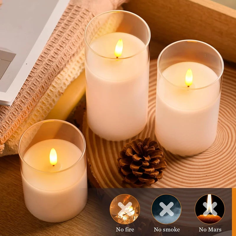 Led Electronic Flameless Candles Light Remote Timer Flickering Lamp Clear Acrylic Glass Battery Powered Wedding Party Christmas