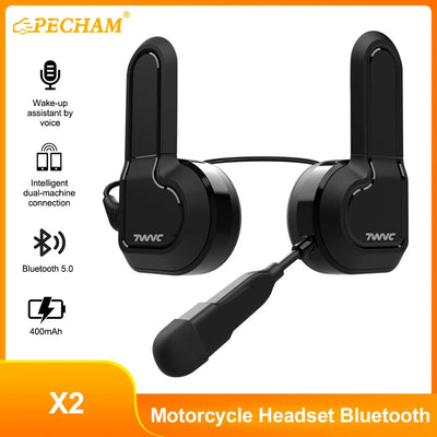 PECHAM Motorcycle Bluetooth Helmet Headset - Waterproof, Voice Control, 400mAh Battery, Bluetooth 5.0, Hands-Free Call & Music Speaker 