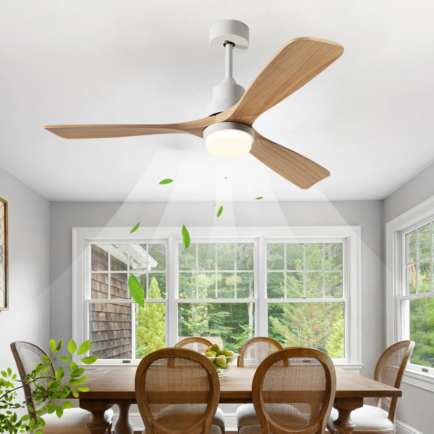 52-Inch Wood Ceiling Fan with 3 Blades – Remote Control, Vintage Style, Indoor Use, with Light 