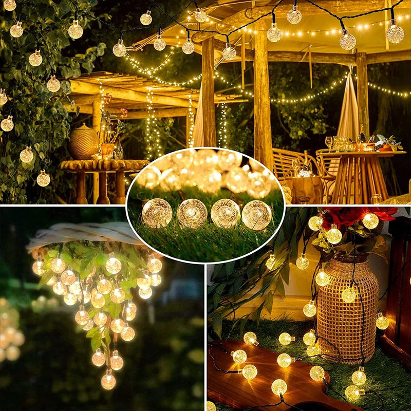 Solar Crystal Globe String Lights Outdoor Waterproof Fairy Light Christmas Halloween Party Decor Lights for Garden Patio Balcony