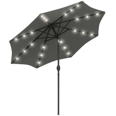 Outsunny Solar Twilight Canopy: 9ft Outdoor Sunshade with 24 LED Lights, Tilting Umbrella Charcoal Grey 