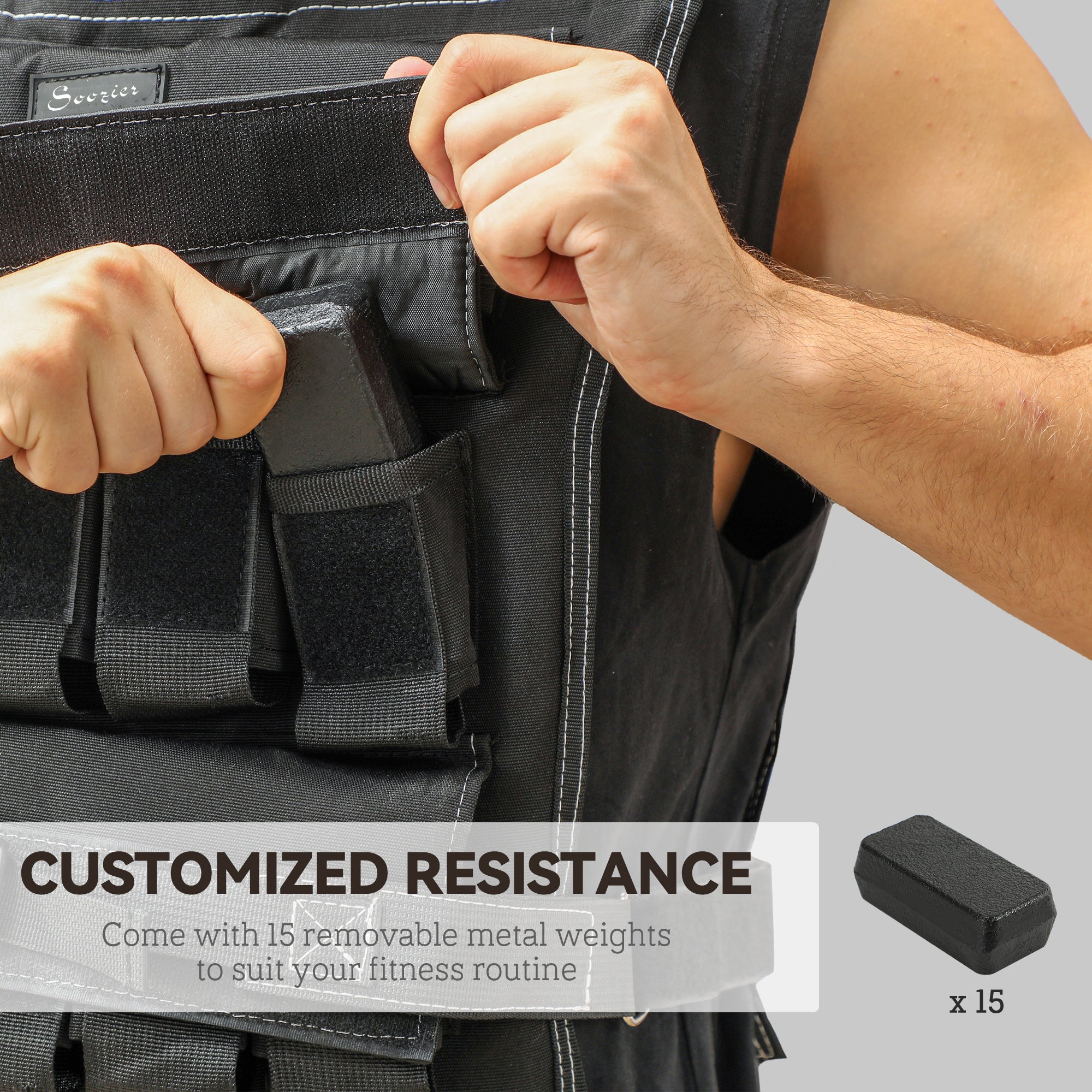 Soozier 33LBS Adjustable Weighted Vest, Weight Vest with Reflective Strips, Snug Fit for Men Women Running Strength Training 