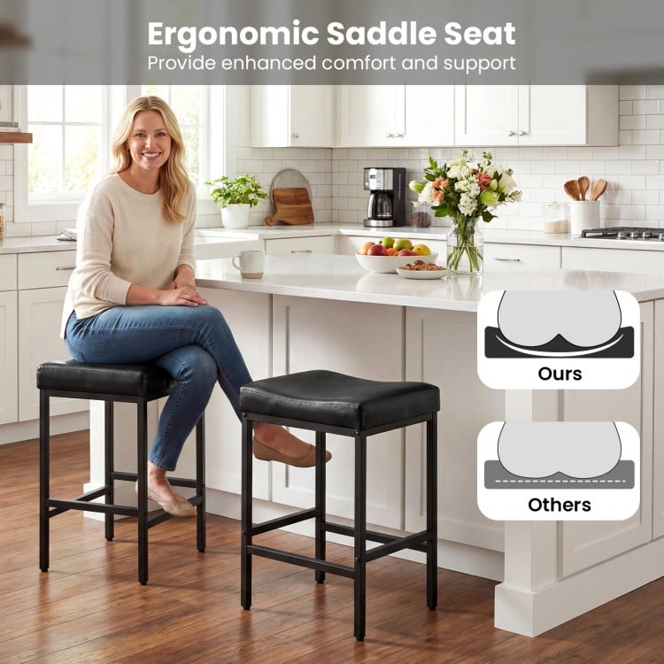 Set of 2 25 Inch Counter Height Bar Chairs for Kitchen Island-Black