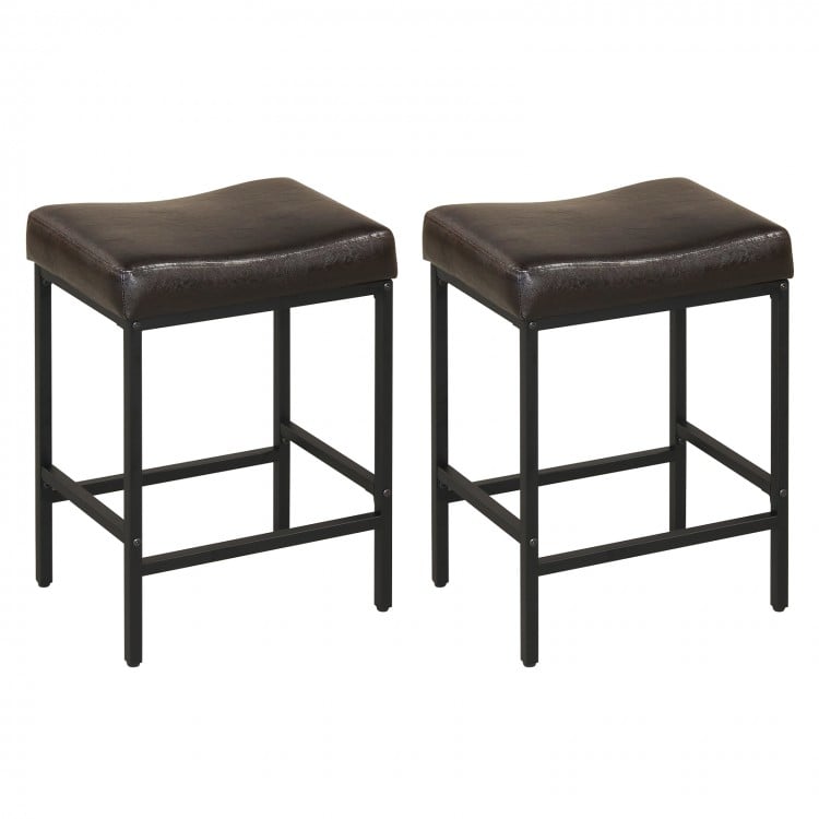 Set of 2 25 Inch Counter Height Bar Chairs for Kitchen Island-Brown