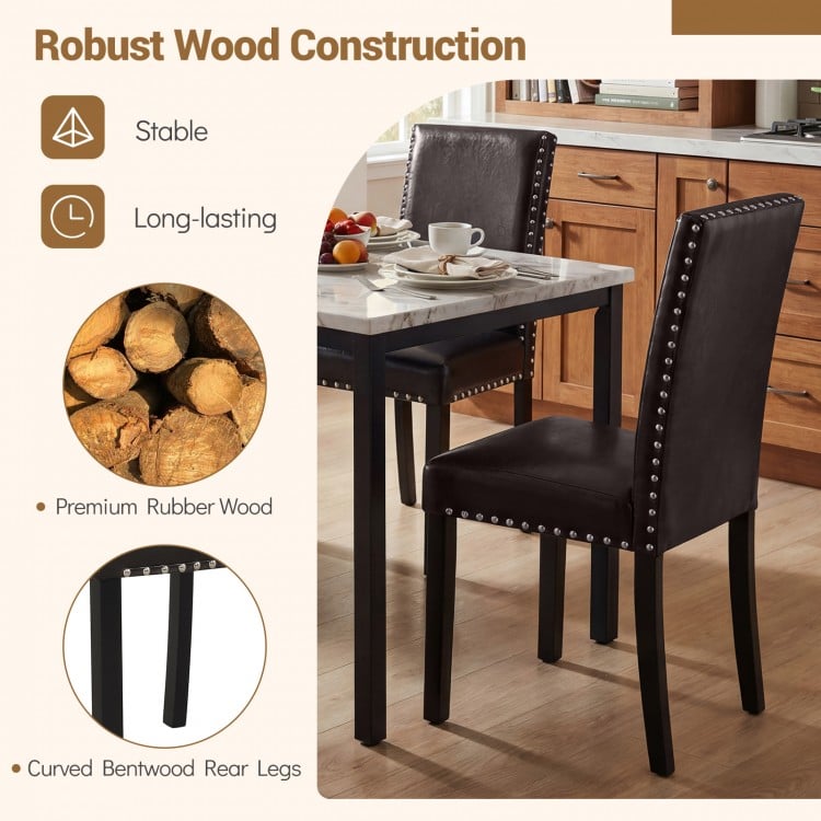 Set of 2/4 Dining Chairs Faux Leather Upholstered Parsons Kitchen Chairs-Set of 2