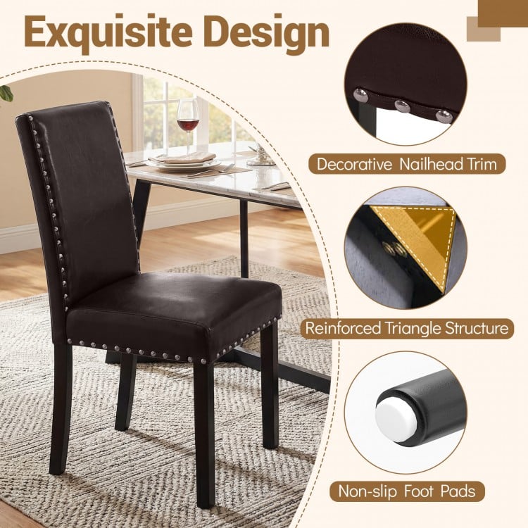 Set of 2/4 Dining Chairs Faux Leather Upholstered Parsons Kitchen Chairs-Set of 2