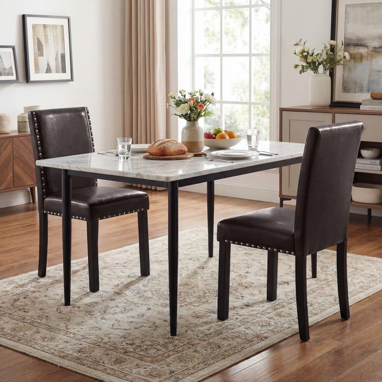 Set of 2/4 Dining Chairs Faux Leather Upholstered Parsons Kitchen Chairs-Set of 4
