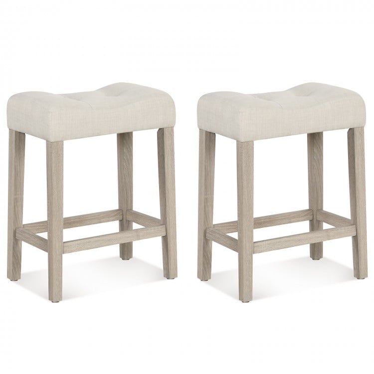 Set of 2 Upholstered Counter Height Bar Stool with Curved Saddle-Seat-Light Gray