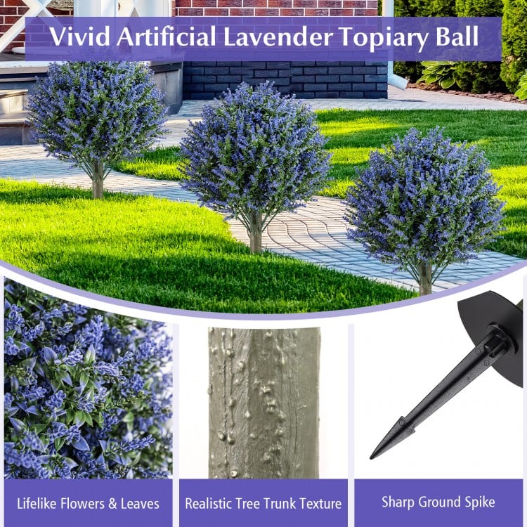 Set of 2 Artificial Lavender Topiary Ball Trees with Ground Spikes