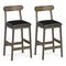 Set of 2 Bar Stools Upholstered with Rubber Wood Legs and Footrests-Oak