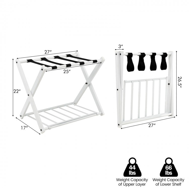 Set of 2 Folding Metal Luggage Rack Suitcase-White