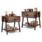 Set of 2 Industrial Nightstands with Drawer & Open Shelf, Rustic Brown Bedside Tables with Adjustable Foot Pads and Anti-Tip Hardware