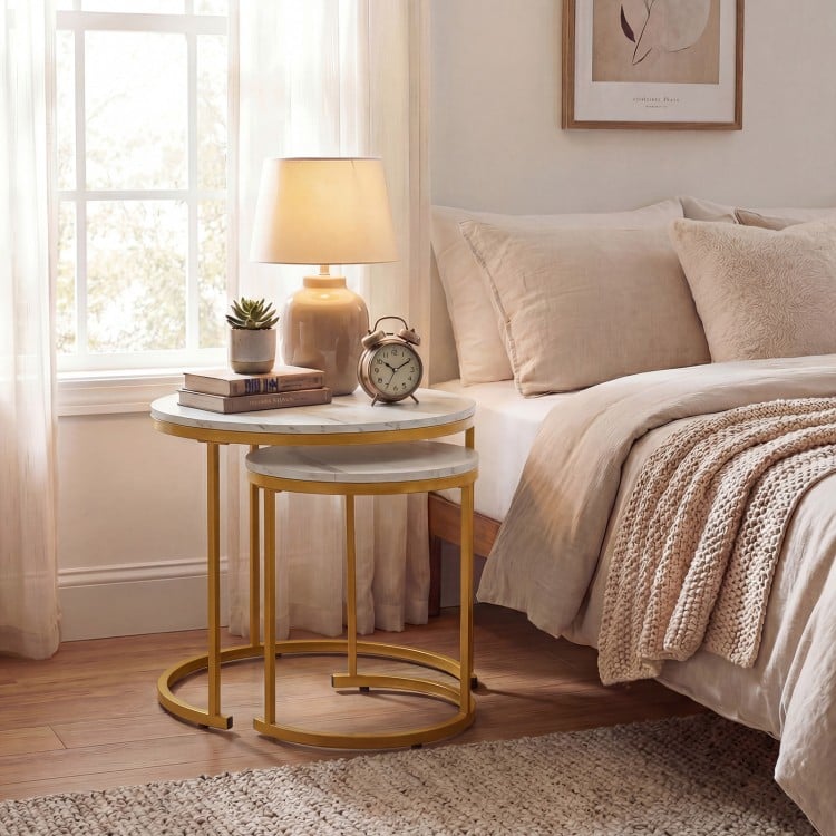 Set of 2 Modern Round Stacking Nesting Coffee Tables-Golden
