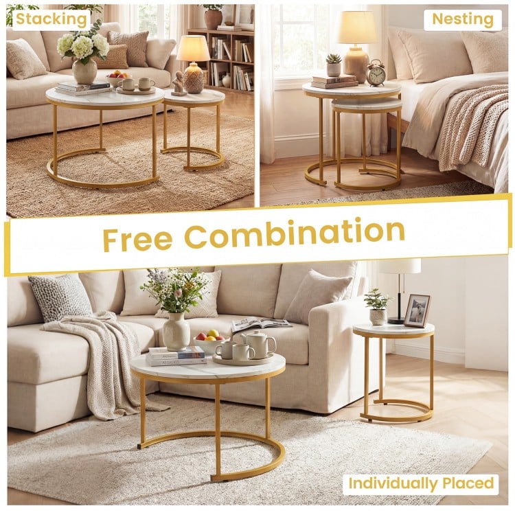 Set of 2 Modern Round Stacking Nesting Coffee Tables-Golden
