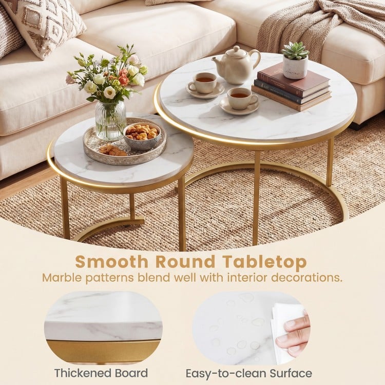 Set of 2 Modern Round Stacking Nesting Coffee Tables-Golden