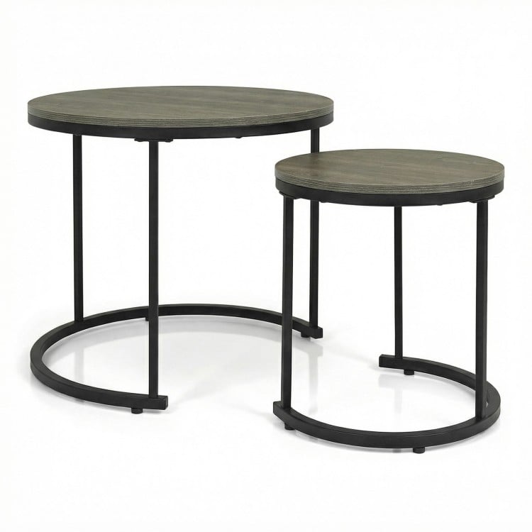 Set of 2 Modern Round Stacking Nesting Coffee Tables-Oak