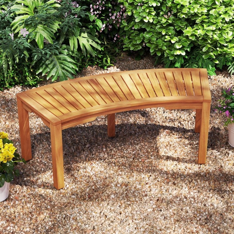 Set of 2 Outdoor Bench Acacia Wood Curved Garden Bench 2-Person