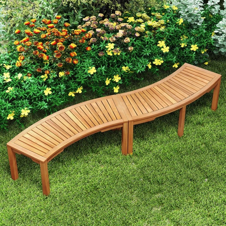 Set of 2 Outdoor Bench Acacia Wood Curved Garden Bench 2-Person
