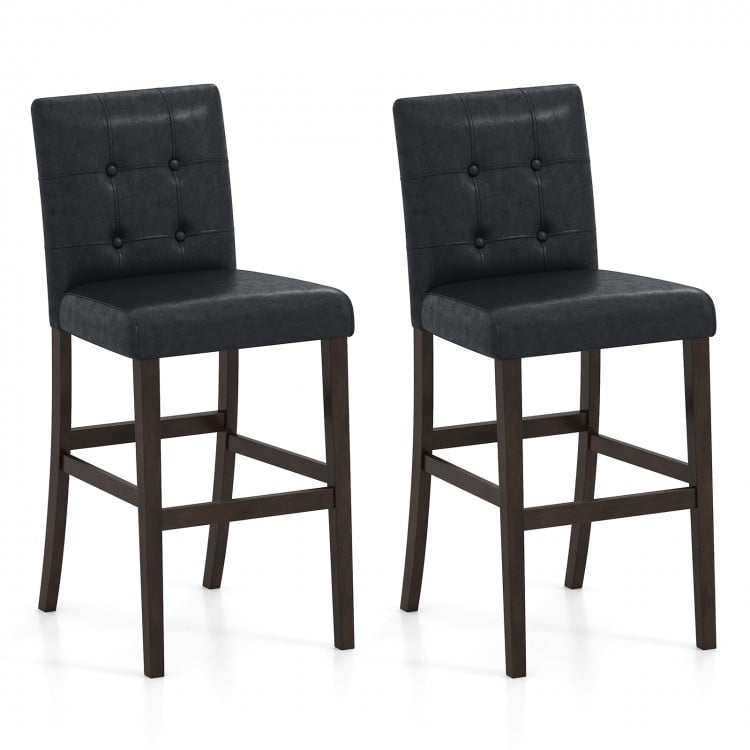 Set of 2 PVC Leather Bar Stools with Solid Wood Legs