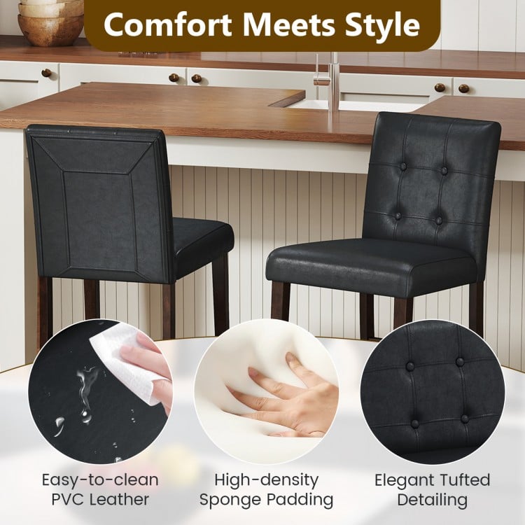 Set of 2 PVC Leather Bar Stools with Solid Wood Legs