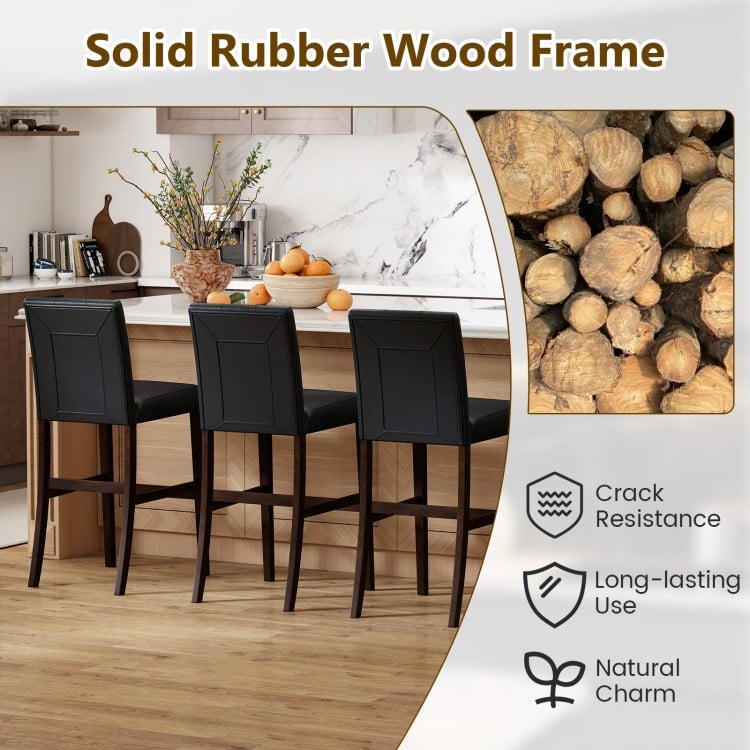 Set of 2 PVC Leather Bar Stools with Solid Wood Legs