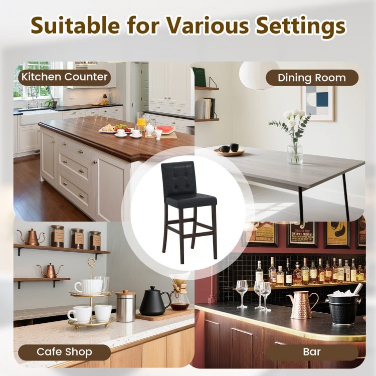 Set of 2 PVC Leather Bar Stools with Solid Wood Legs