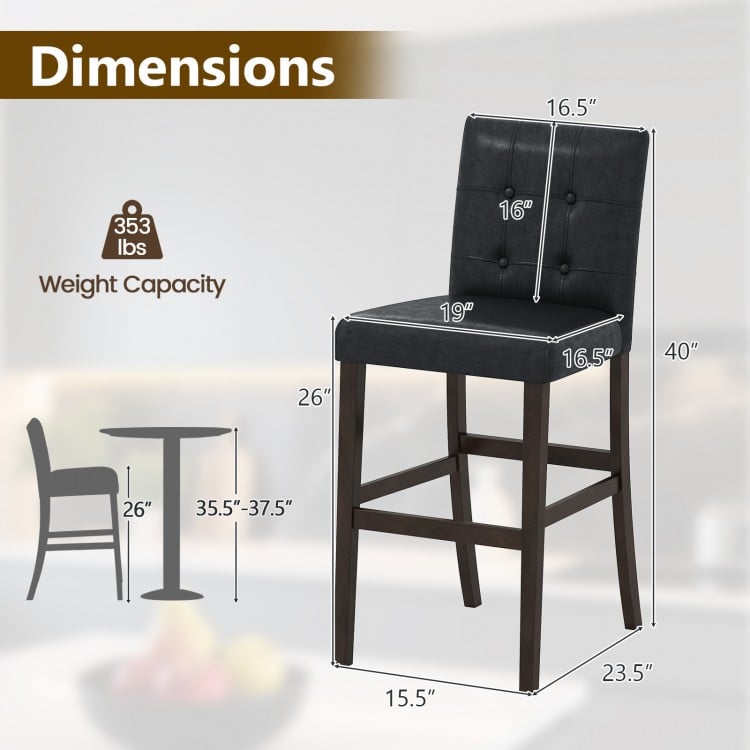 Set of 2 PVC Leather Bar Stools with Solid Wood Legs