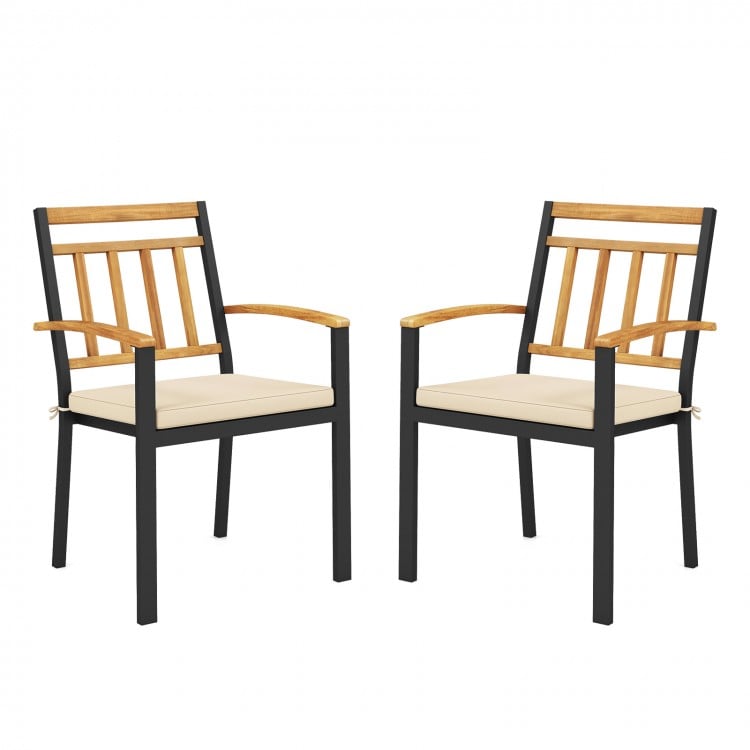 Set of 2 Patio Dining Chairs with Removable Padded Cushions-17 Inches