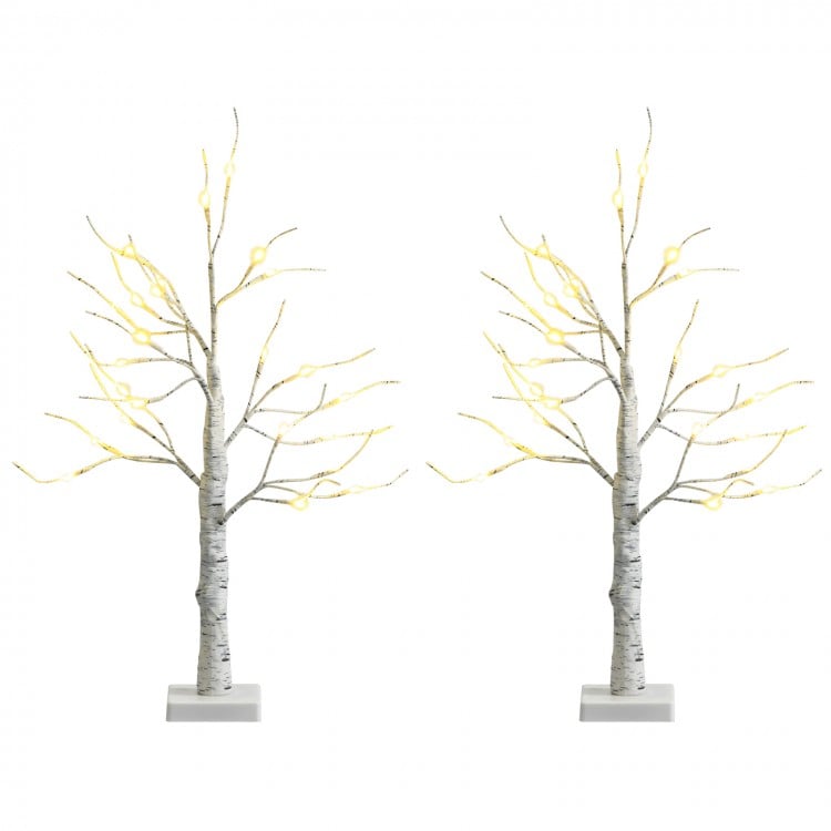 Set of 2 Pre-lit White Twig Birch Tree Battery Powered for Christmas Holiday