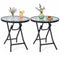 Set of 2 Folding Round Patio Side Tables with Tempered Glass Tops