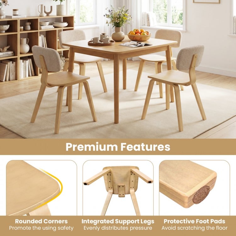 Set of 2 Rubber Wood Dining Room Chairs with Teddy Velvet Padded Backrest-Natural