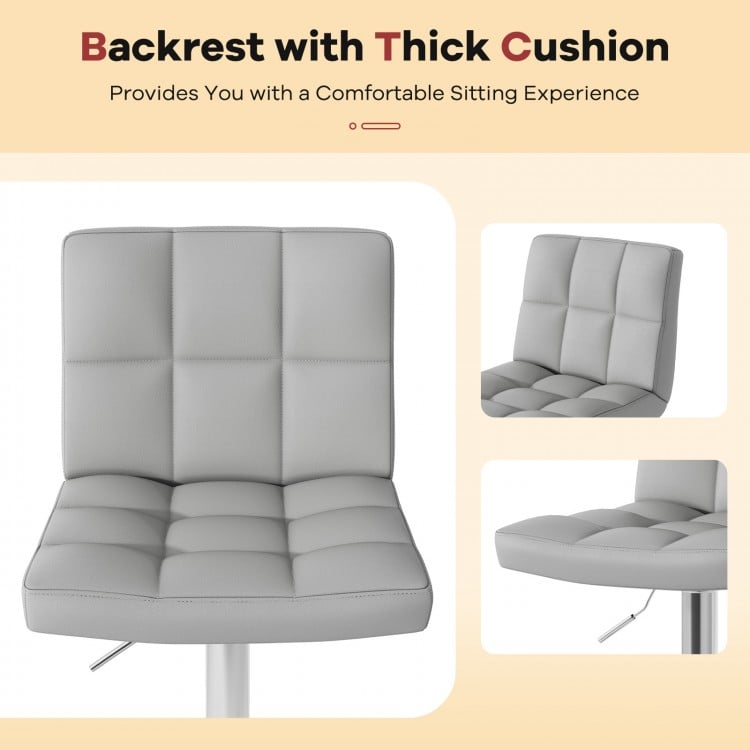 Set of 2 Square Swivel Adjustable Bar Stools with Back and Footrest-Gray