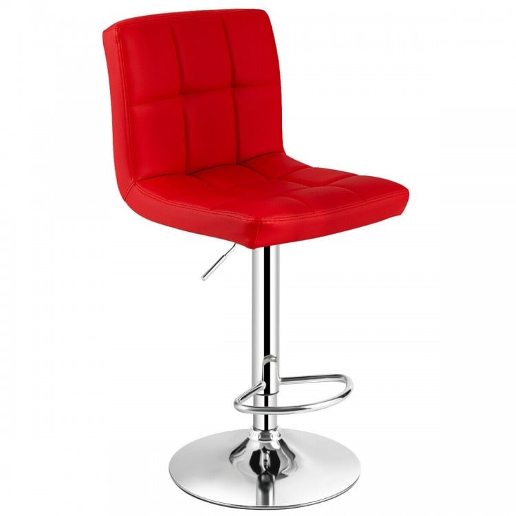 Set of 2 Square Swivel Adjustable PU Leather Bar Stools with Back and Footrest-Red