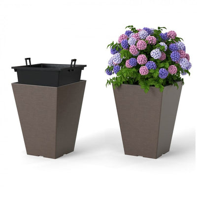 Set of 2 Square Taper Planter with Removable Inner Bucket and Optional Drainage Hole