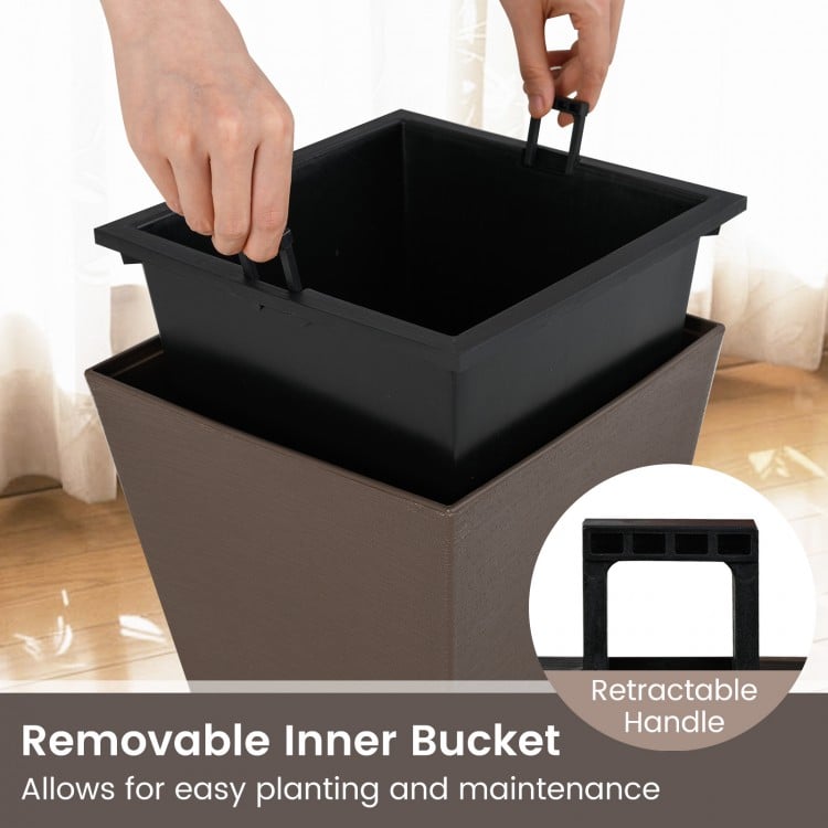 Set of 2 Square Taper Planter with Removable Inner Bucket and Optional Drainage Hole