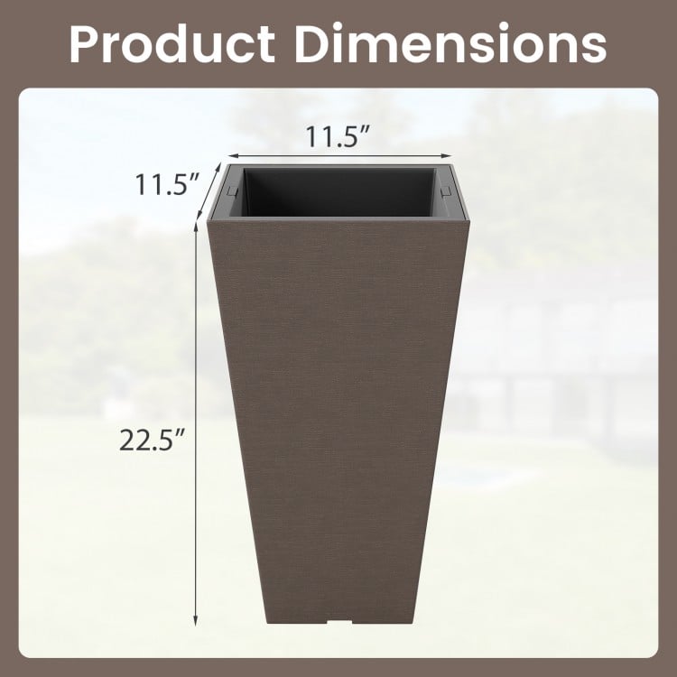 Set of 2 Square Taper Planter with Removable Inner Bucket and Optional Drainage Hole