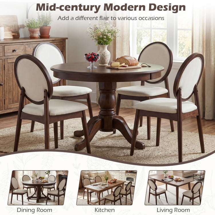 Set of 2 Upholstered Linen Fabric Kitchen Side Chairs with Padded Seat-Beige