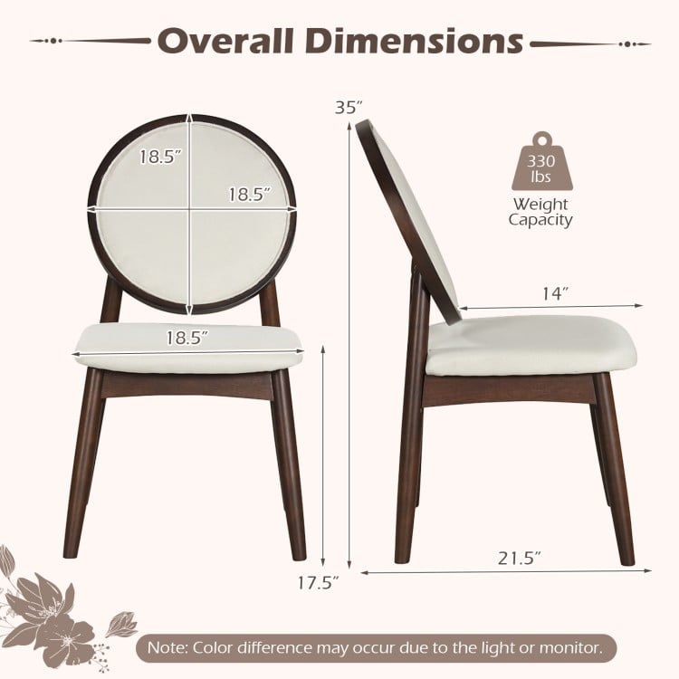 Set of 2 Upholstered Linen Fabric Kitchen Side Chairs with Padded Seat-Beige