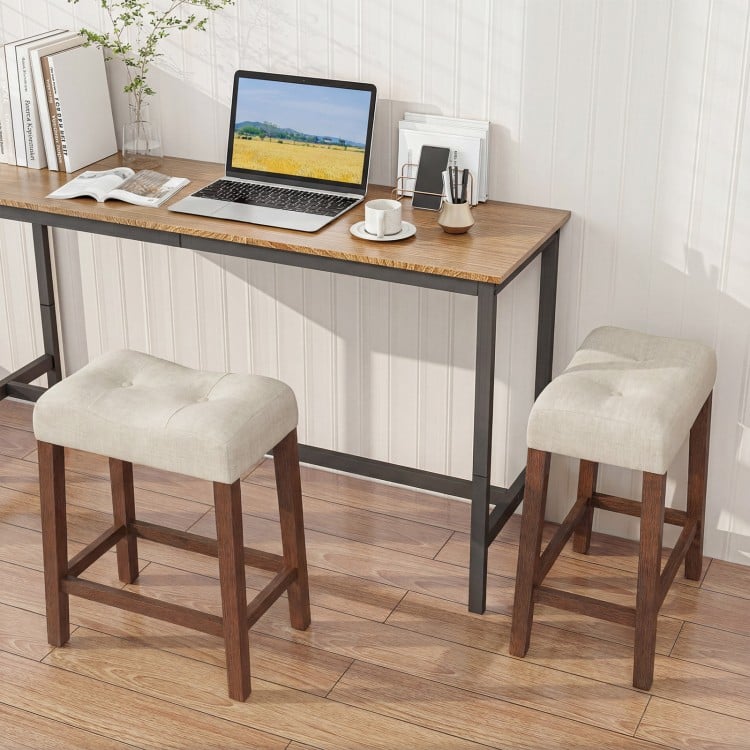 Set of 2 Upholstered Counter Height Bar Stool with Curved Saddle-Seat-Brown