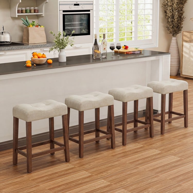 Set of 2 Upholstered Counter Height Bar Stool with Curved Saddle-Seat-Brown