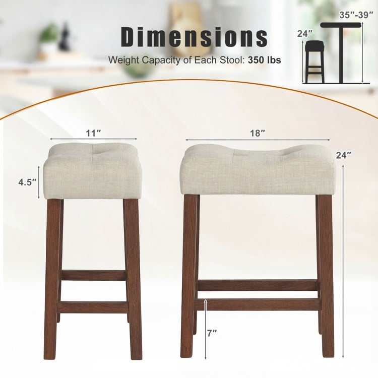 Set of 2 Upholstered Counter Height Bar Stool with Curved Saddle-Seat-Brown