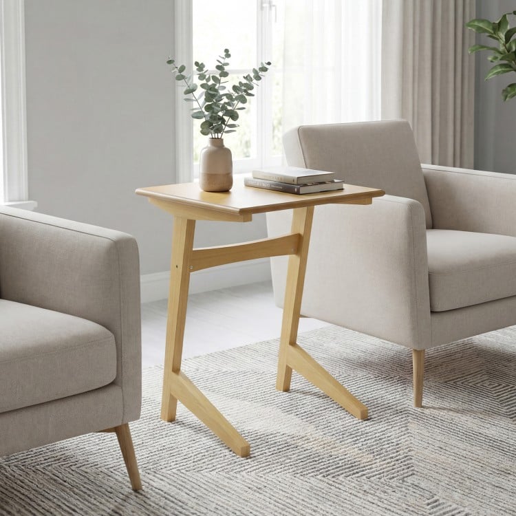 Set of 2 Wood Sofa Side Table C-shaped End Table with Wood Veneered Top
