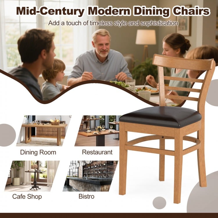 Set of 2 Wooden Dining Chair with Rubber Wood Legs for Restaurant-Brown