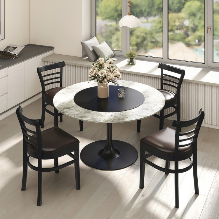 Set of 2 Wooden Dining Chair with Rubber Wood Legs for Restaurant-Black