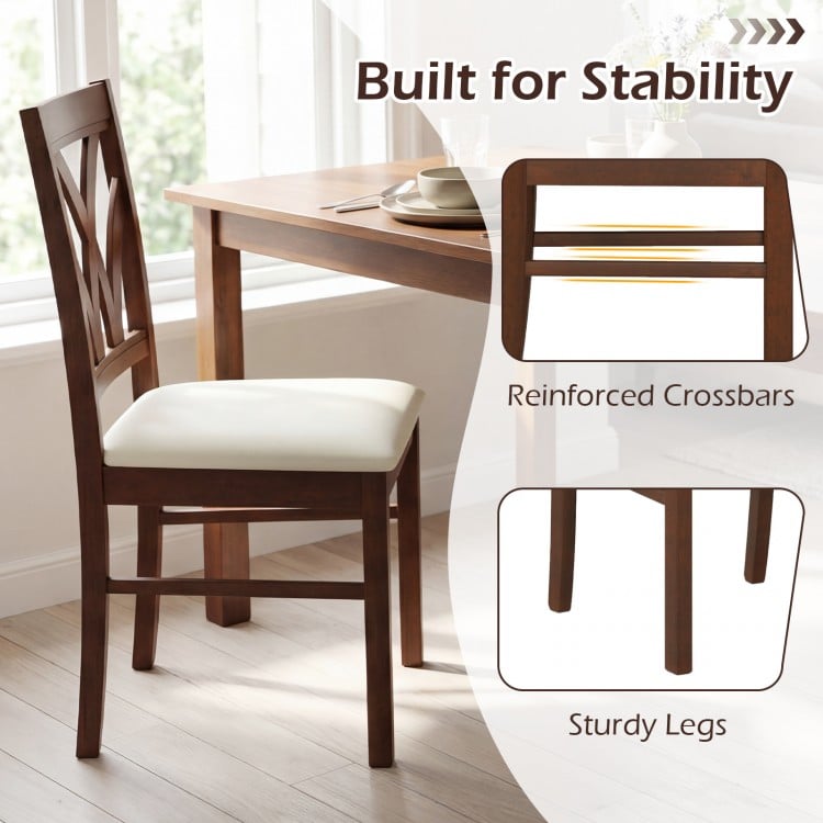 Set of 2 Wooden Dining Chairs Upholstered with Hollowed Backrest and Soft Padded Seat-Brown