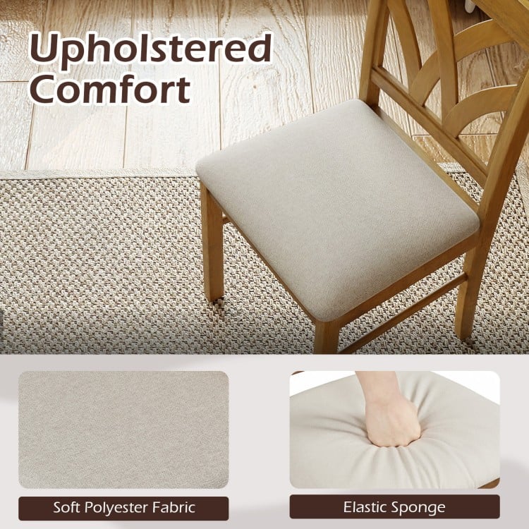 Set of 2 Wooden Dining Chairs Upholstered with Hollowed Backrest and Soft Padded Seat-Oak