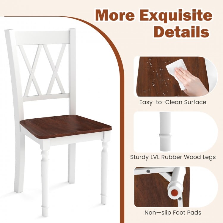 Set of 2 Wooden Farmhouse Kitchen Chairs with Rubber Wood Seat-2 Pieces