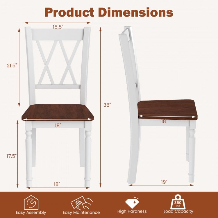 Set of 2 Wooden Farmhouse Kitchen Chairs with Rubber Wood Seat-2 Pieces