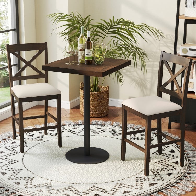 Set of 2 X-Back Bar Stools with Upholstered Cushioned Seats-Brown